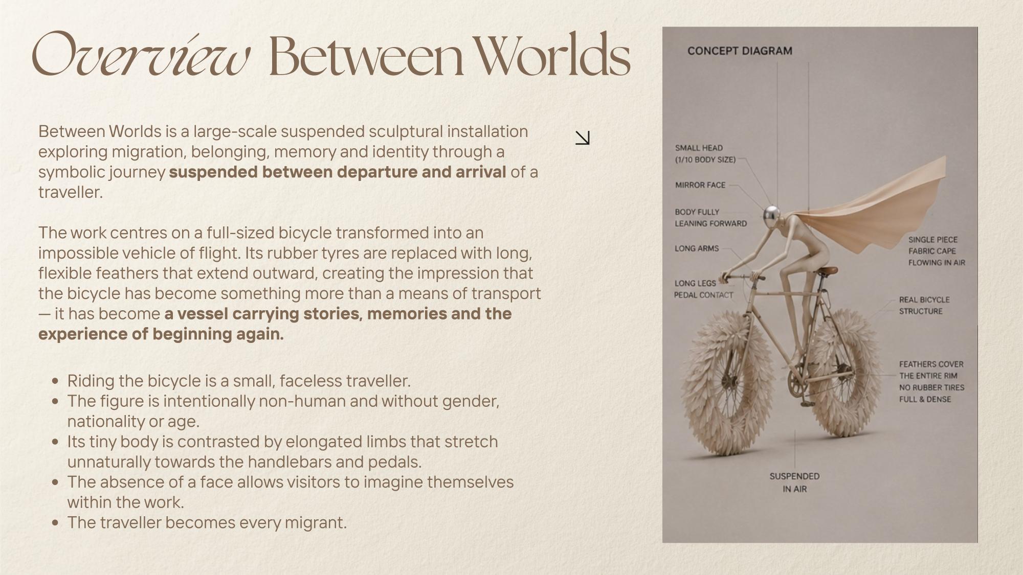Overview: Between Worlds — concept diagram of the sculpture