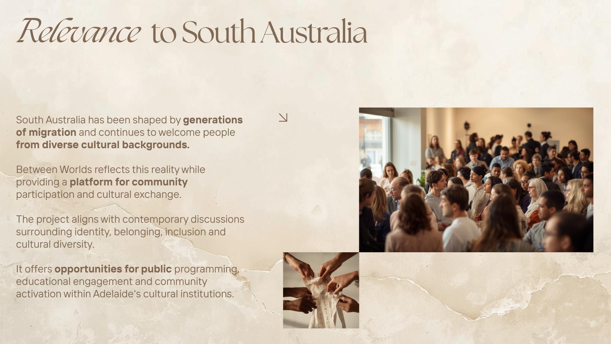 Relevance to South Australia — generations of migration, community exhibition opening