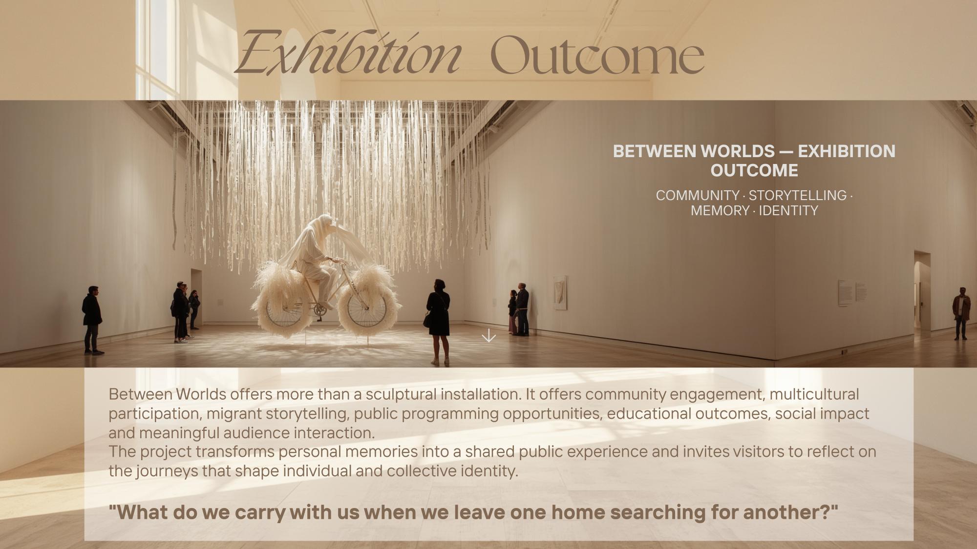 Exhibition outcome — visitors viewing the suspended sculpture in a gallery